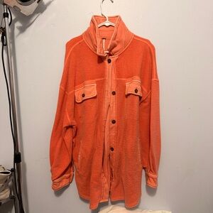 Free People Orange Button-Up Fleece Jacket